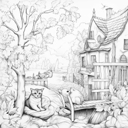 autumn scene with cats