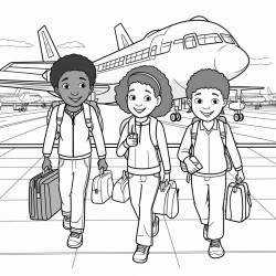 3 kids in an airport