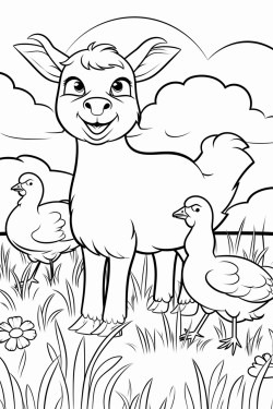 cuckoo bird lamb and cow play in the grass