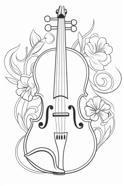 drawing of a violin on a page for coloring children in a minimalist style