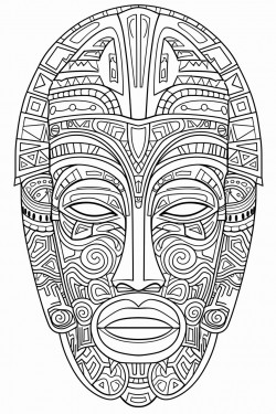 highly detailed african mask no shading or coloring fine linework