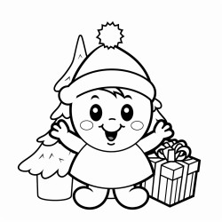 simple christmas coloring image for toddler no background
