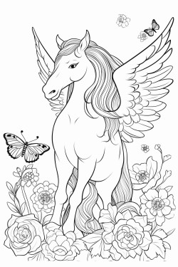 winged unicorn in flower garden with friends