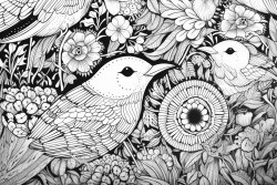 bw intricate and varied mandalas for deep focus and relaxation for adults with birds in the middle