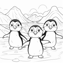 three penguins dancing on drift icekawaii
