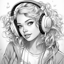 teen girl  with headphones and cute top