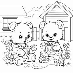 kawai theme teddys playing in garden