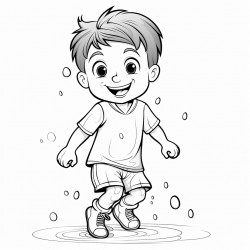 cute boy playing football in rain