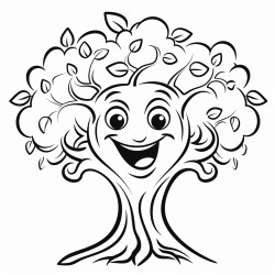 a talking tree with a big smiling face it has branches with leaves