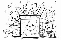 three doodles outside a box and four doodles inside it