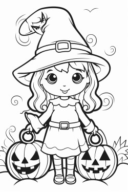halloween coloring page white background bold line art coloring page