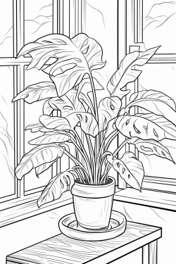 philodendron billietiae on a tabletop next to a window