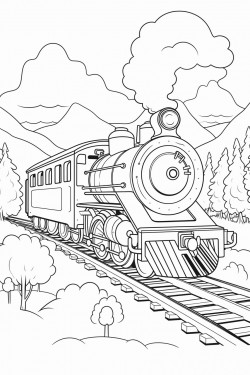 train with background of train tracks and grass and trees