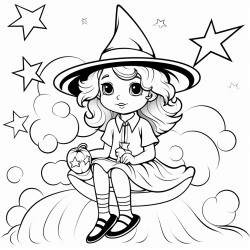 a beautiful witch sitting on the moon