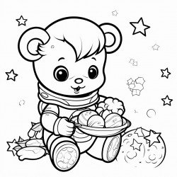 teddy bears picking strawberries in space