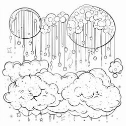 luminous sky with fluffy clouds raining down gems