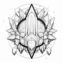 black and white illustration of a crystal cluster with sharp geometric shapes and clear lines no shading easy to color