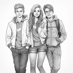 draw a group  2 teen boys and 1 teen girl
