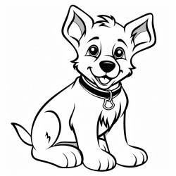cute german shepherd puppy coloring book style black and white outlines