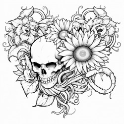 skull heart snake sunflowers