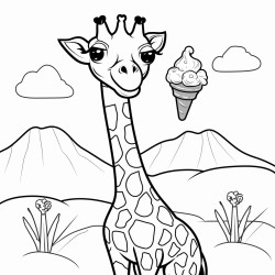 giraffe eating an ice cream cone in front of a mountain
