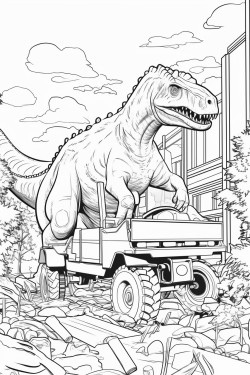 dinosaurs and construction vehicles together in the same scenes