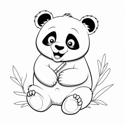a chubby panda relaxing and munching on a fresh bamboo shoot