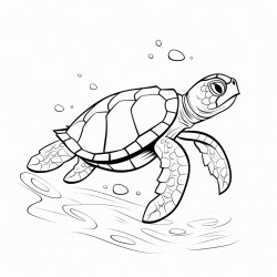 side view of sea turtle swimming on white background