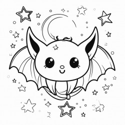 cute bat with moon and stars
