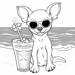 chihuahua drinking a margarita on the beach