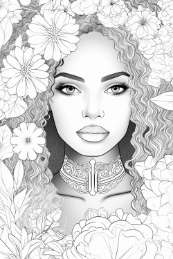 african american woman surrounded by flowers and intricate pattern with a blank space to write bible verse