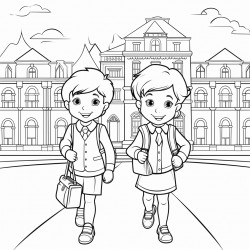 children go to junior school with briefcases