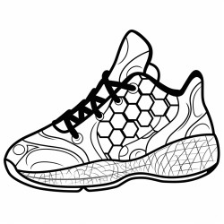 a basketball shoe with a soccer ball pattern and a black and white color scheme