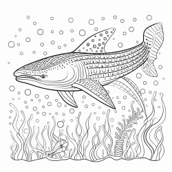 a serena whale shark amidst vibrant patterns inside of it coloring book no color no shading medium line ultra detailed