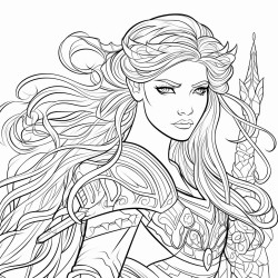 warriorfemalecoloringpagelineartforkidswithamplewhitespace