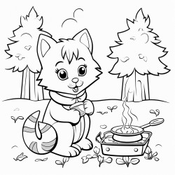 a cat cooking in the forest