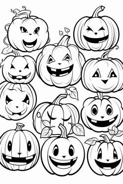 draw a variety of pumpkins with different facial expressionshappy silly spooky and surprised