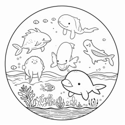 kawaii animal ocean setting