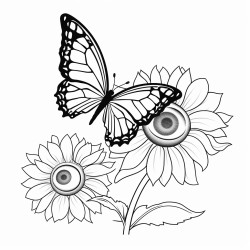 butterfly flying to sunflower