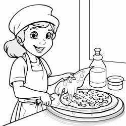 young girl chef making a pizza for a birthday party