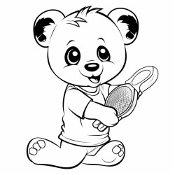 un panda qui joue avec une autruche au tennis de table