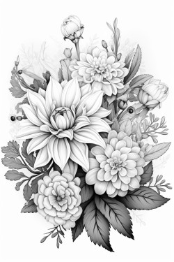 beautiful flowers of various shapes and sizes in a vase with a lot of details