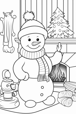 christmas snowman by the fireplace