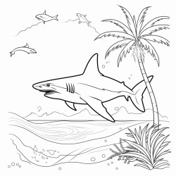 tropical island shark palm tree