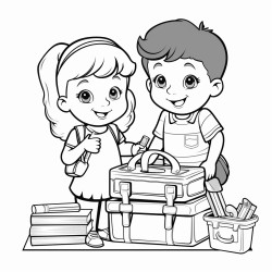a happy little boy and girl playing with scholar supplies