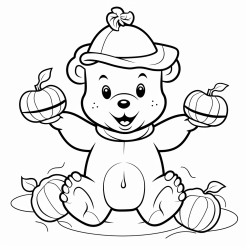 happy bear balancing a small pumpkin on its head