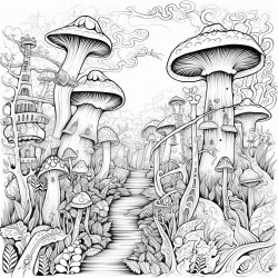 trippy magical forrest with mushrooms
