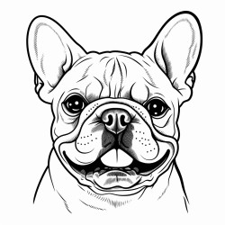 portrait of a pied colored french bulldog face with tongue showing