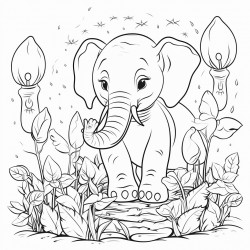 elephant surrounded by lightbulbs in the forest