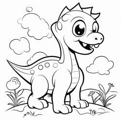 simple line art vector of dinosaur cute